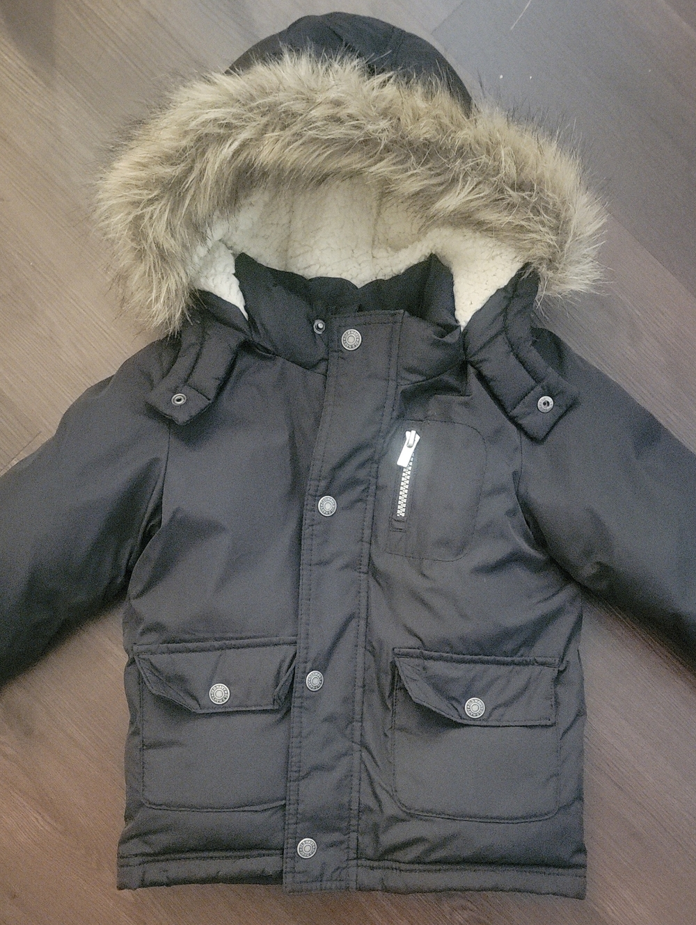 Old Navy Kids Black Puffer Jacket with Faux Fur-Trim Hood